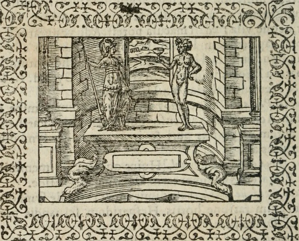 An illustration from Omnia Andreae Alciati v. c. emblemata : cum commentariis, quibus emblematum omnium aperta origine, mens authoris explicatur, & obscura omnia dubiaque illustrantur, 1583, leaf 121