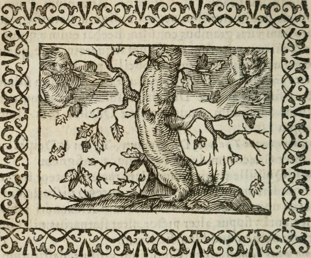 An illustration from Omnia Andreae Alciati v. c. emblemata : cum commentariis, quibus emblematum omnium aperta origine, mens authoris explicatur, & obscura omnia dubiaque illustrantur, 1583, leaf 191