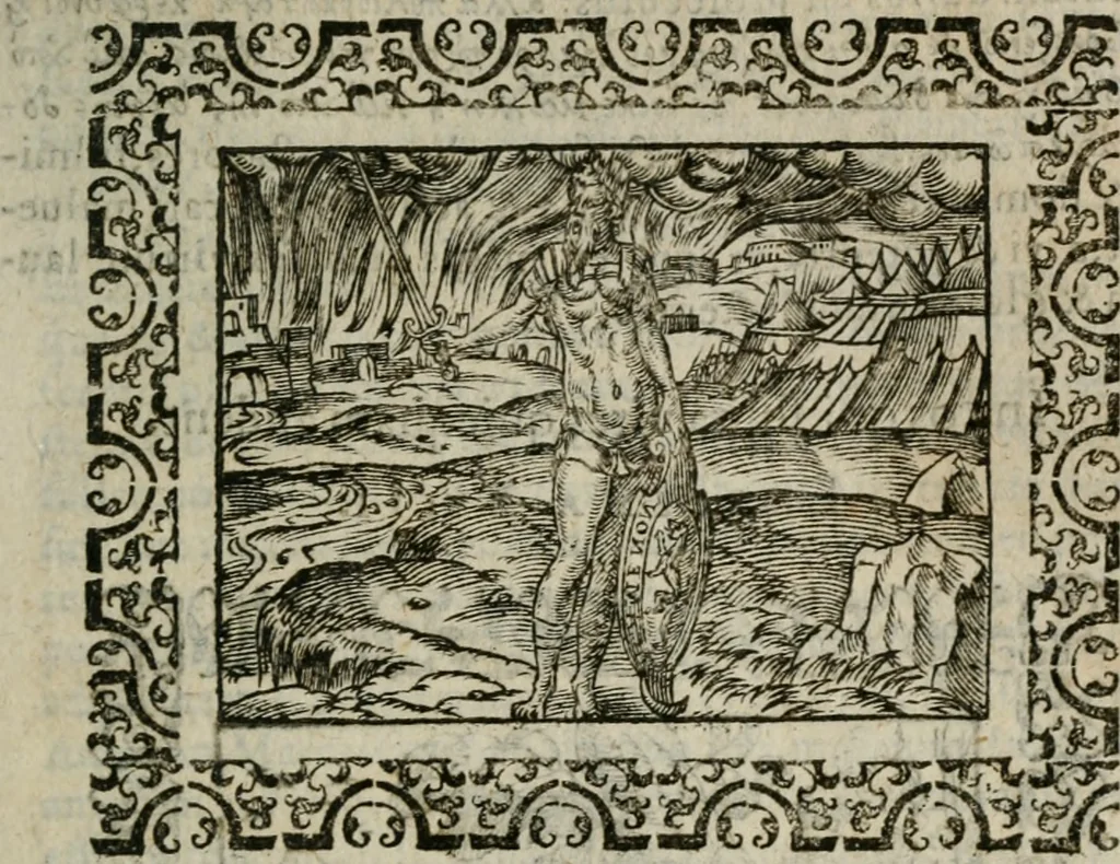 An illustration from Omnia Andreae Alciati v. c. emblemata : cum commentariis, quibus emblematum omnium aperta origine, mens authoris explicatur, & obscura omnia dubiaque illustrantur, 1583, leaf 232