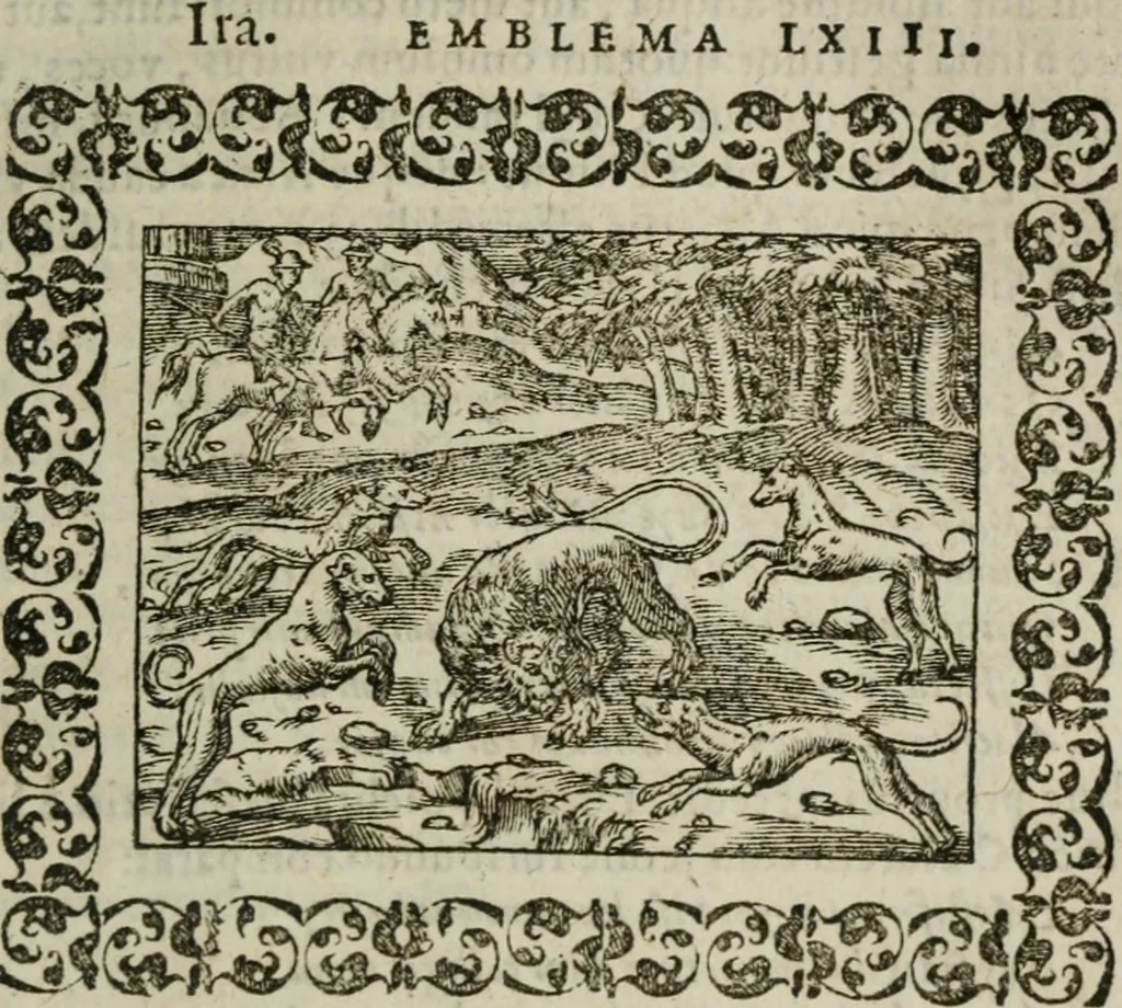 An illustration from Omnia Andreae Alciati v. c. emblemata : cum commentariis, quibus emblematum omnium aperta origine, mens authoris explicatur, & obscura omnia dubiaque illustrantur, 1583, leaf 244