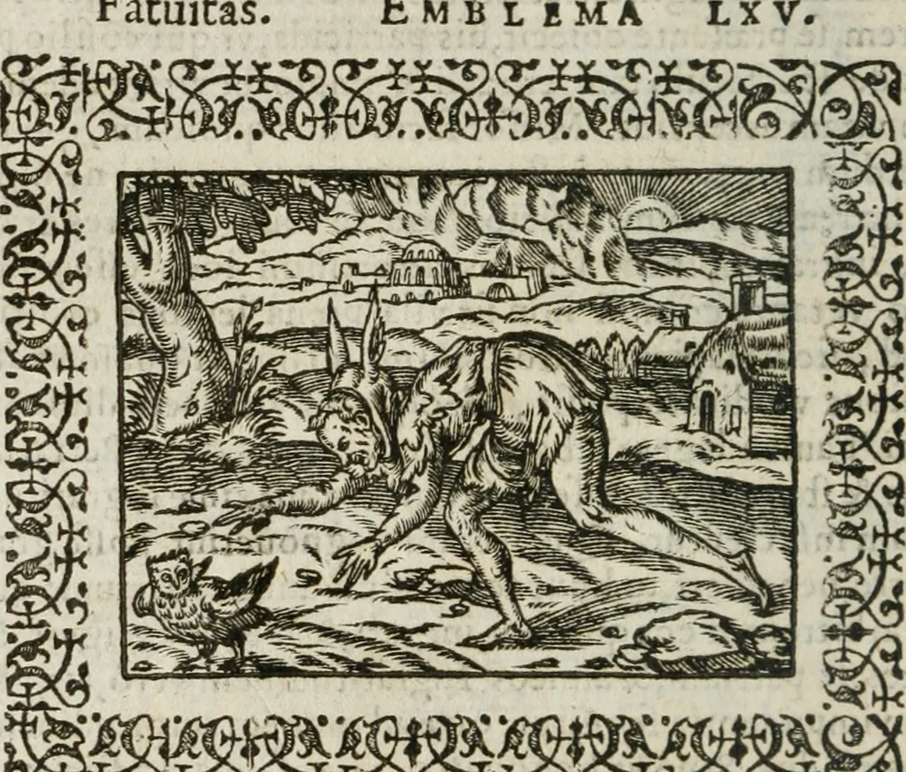 An illustration from Omnia Andreae Alciati v. c. emblemata : cum commentariis, quibus emblematum omnium aperta origine, mens authoris explicatur, & obscura omnia dubiaque illustrantur, 1583, leaf 249