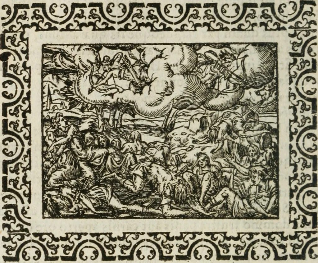 An illustration from Omnia Andreae Alciati v. c. emblemata : cum commentariis, quibus emblematum omnium aperta origine, mens authoris explicatur, & obscura omnia dubiaque illustrantur, 1583, leaf 253