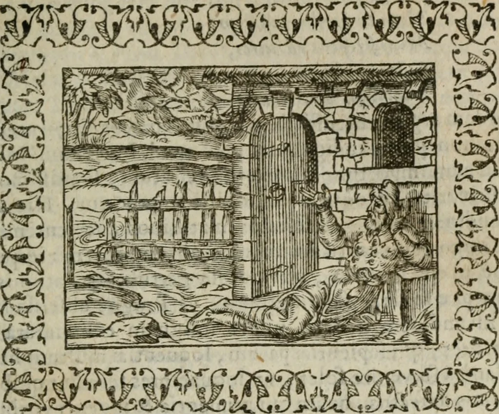 An illustration from Omnia Andreae Alciati v. c. emblemata : cum commentariis, quibus emblematum omnium aperta origine, mens authoris explicatur, & obscura omnia dubiaque illustrantur, 1583, leaf 266