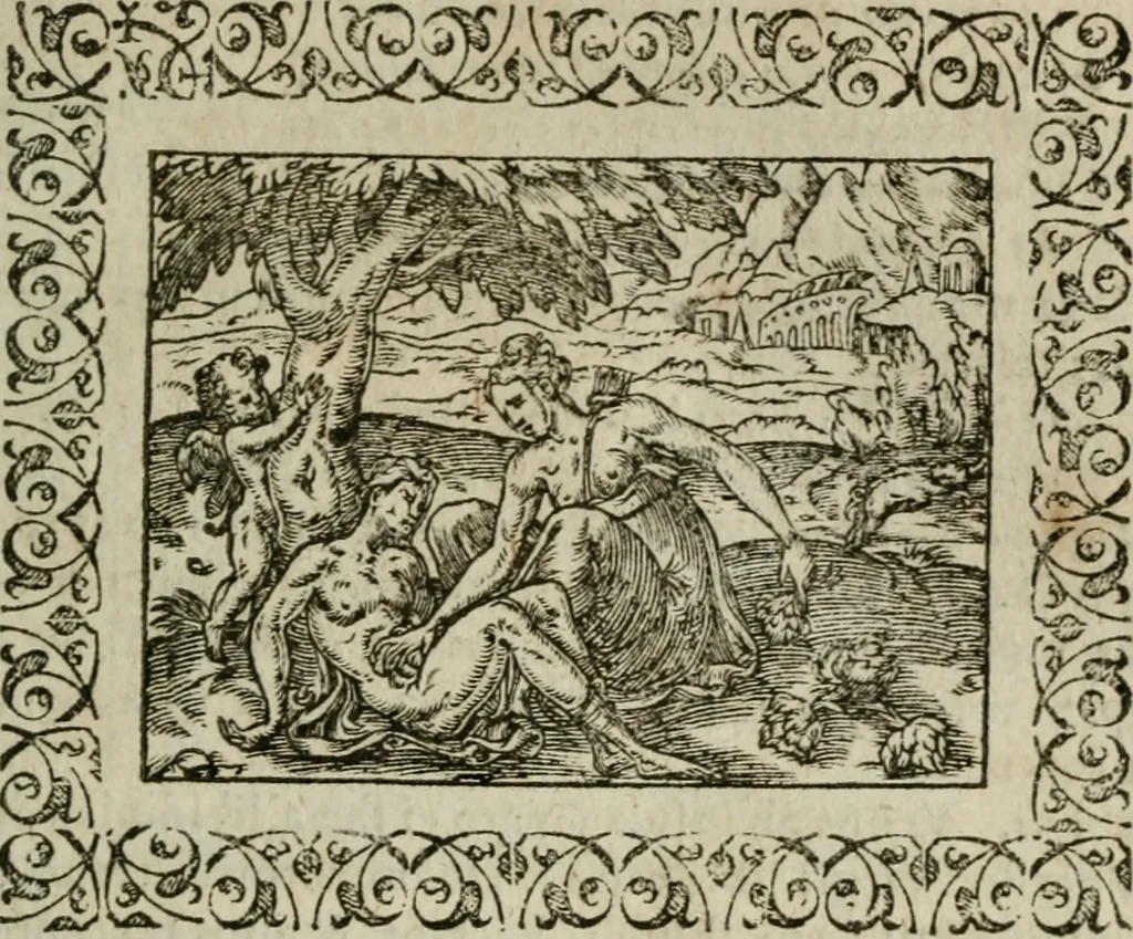 An illustration from Omnia Andreae Alciati v. c. emblemata : cum commentariis, quibus emblematum omnium aperta origine, mens authoris explicatur, & obscura omnia dubiaque illustrantur, 1583, leaf 286