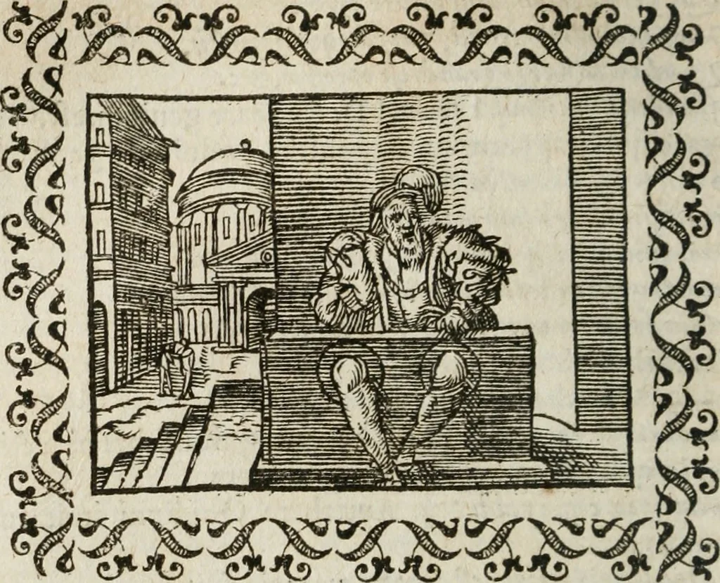 An illustration from Omnia Andreae Alciati v. c. emblemata : cum commentariis, quibus emblematum omnium aperta origine, mens authoris explicatur, & obscura omnia dubiaque illustrantur, 1583, leaf 313