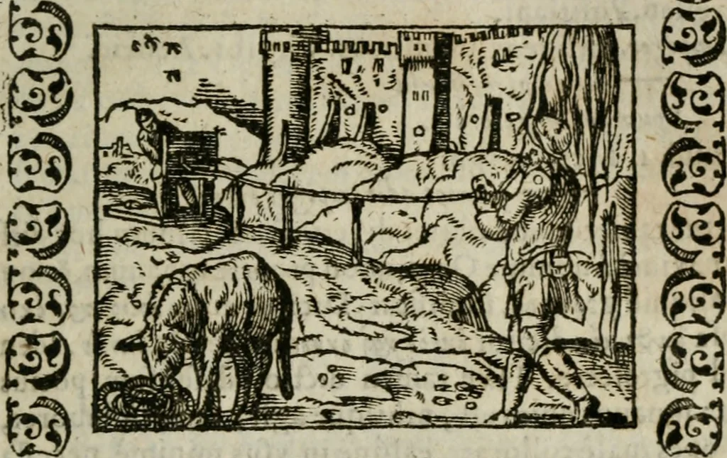 An illustration from Omnia Andreae Alciati v. c. emblemata : cum commentariis, quibus emblematum omnium aperta origine, mens authoris explicatur, & obscura omnia dubiaque illustrantur, 1583, leaf 324