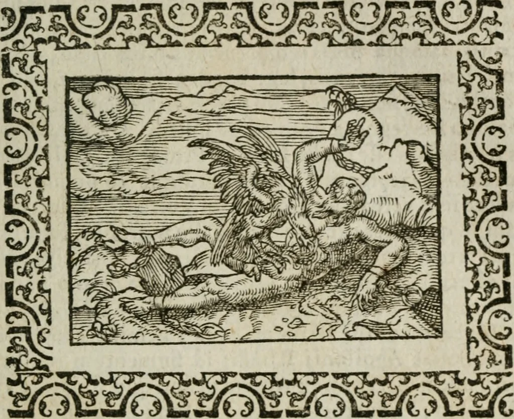 An illustration from Omnia Andreae Alciati v. c. emblemata : cum commentariis, quibus emblematum omnium aperta origine, mens authoris explicatur, & obscura omnia dubiaque illustrantur, 1583, leaf 350