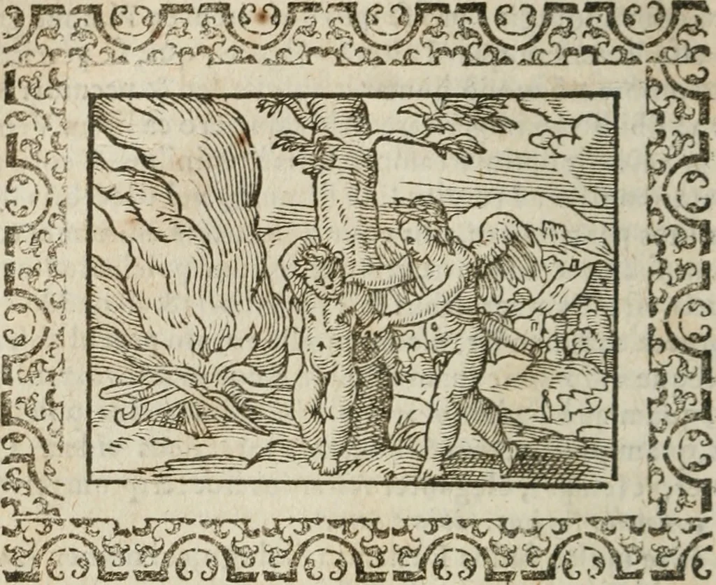 An illustration from Omnia Andreae Alciati v. c. emblemata : cum commentariis, quibus emblematum omnium aperta origine, mens authoris explicatur, & obscura omnia dubiaque illustrantur, 1583, leaf 377