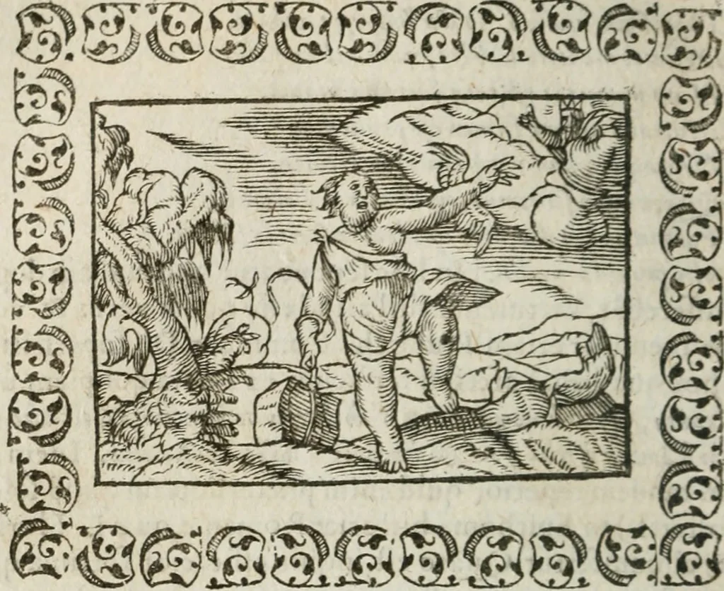 An illustration from Omnia Andreae Alciati v. c. emblemata : cum commentariis, quibus emblematum omnium aperta origine, mens authoris explicatur, & obscura omnia dubiaque illustrantur, 1583, leaf 423