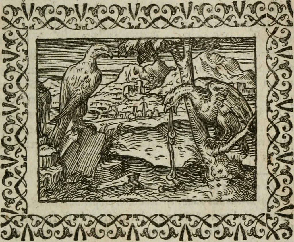 An illustration from Omnia Andreae Alciati v. c. emblemata : cum commentariis, quibus emblematum omnium aperta origine, mens authoris explicatur, & obscura omnia dubiaque illustrantur, 1583, leaf 448