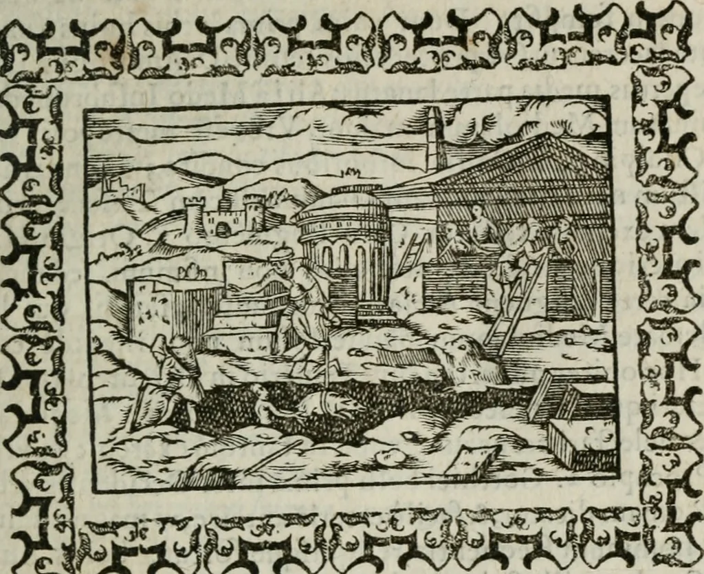 An illustration from Omnia Andreae Alciati v. c. emblemata : cum commentariis, quibus emblematum omnium aperta origine, mens authoris explicatur, & obscura omnia dubiaque illustrantur, 1583, leaf 46