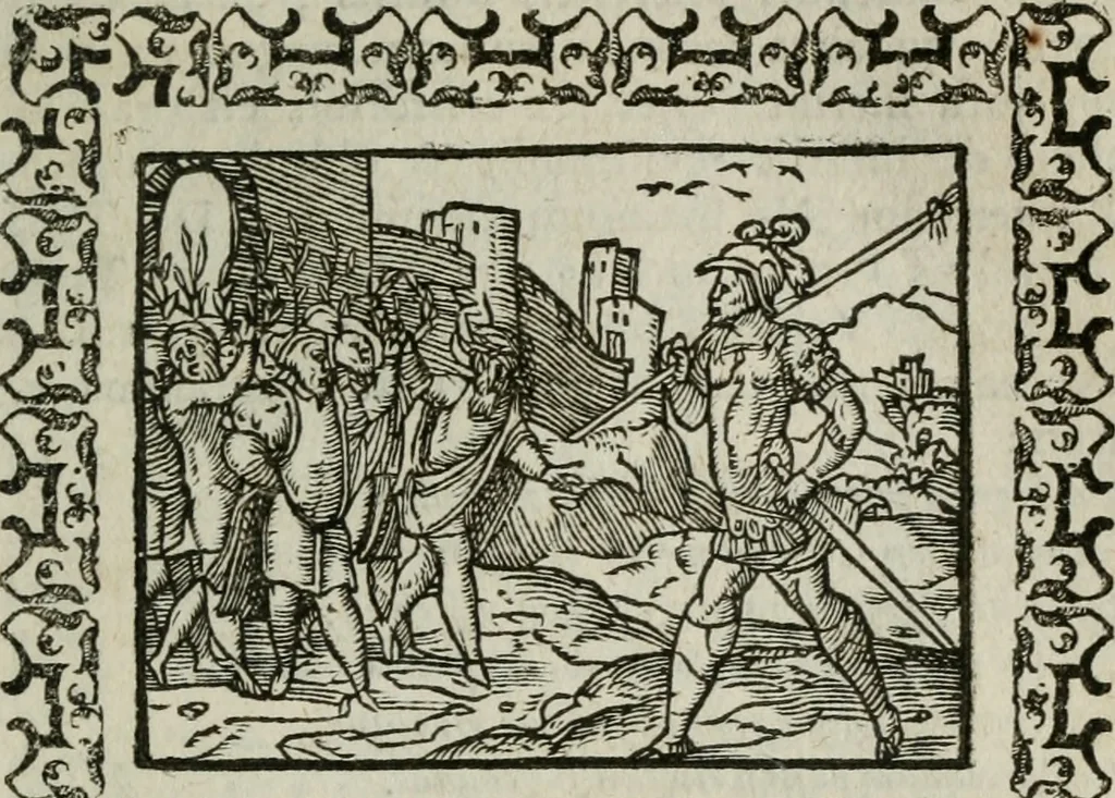 An illustration from Omnia Andreae Alciati v. c. emblemata : cum commentariis, quibus emblematum omnium aperta origine, mens authoris explicatur, & obscura omnia dubiaque illustrantur, 1583, leaf 466