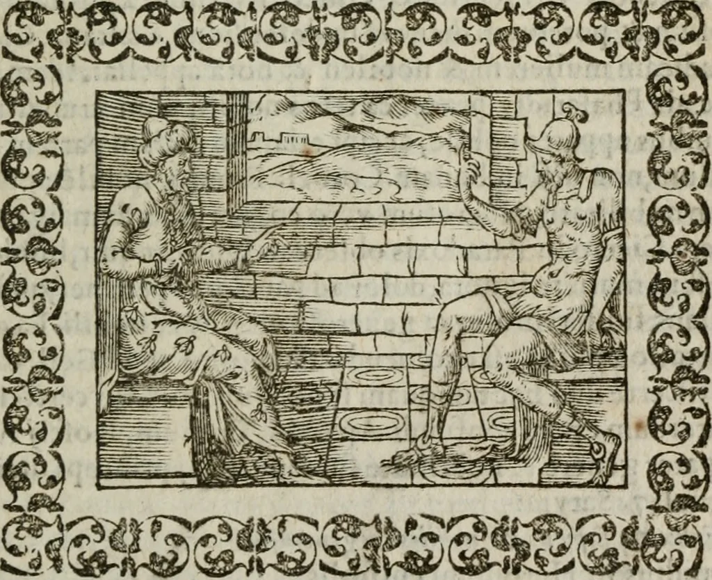 An illustration from Omnia Andreae Alciati v. c. emblemata : cum commentariis, quibus emblematum omnium aperta origine, mens authoris explicatur, & obscura omnia dubiaque illustrantur, 1583, leaf 470