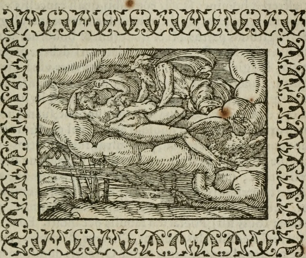 An illustration from Omnia Andreae Alciati v. c. emblemata : cum commentariis, quibus emblematum omnium aperta origine, mens authoris explicatur, & obscura omnia dubiaque illustrantur, 1583, leaf 482