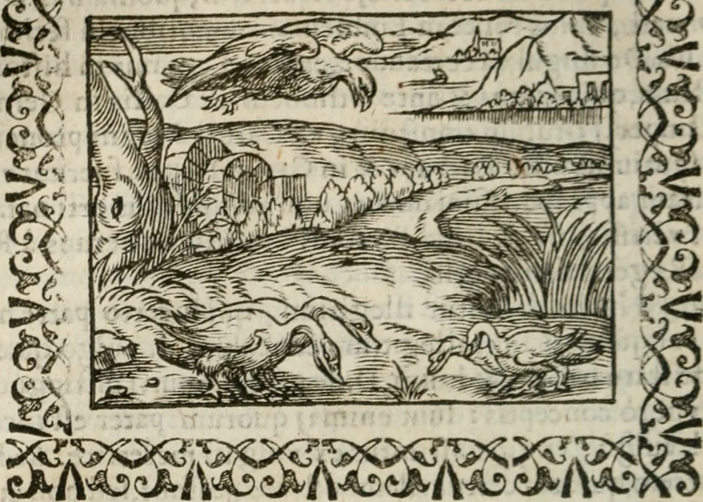 An illustration from Omnia Andreae Alciati v. c. emblemata : cum commentariis, quibus emblematum omnium aperta origine, mens authoris explicatur, & obscura omnia dubiaque illustrantur, 1583, leaf 485