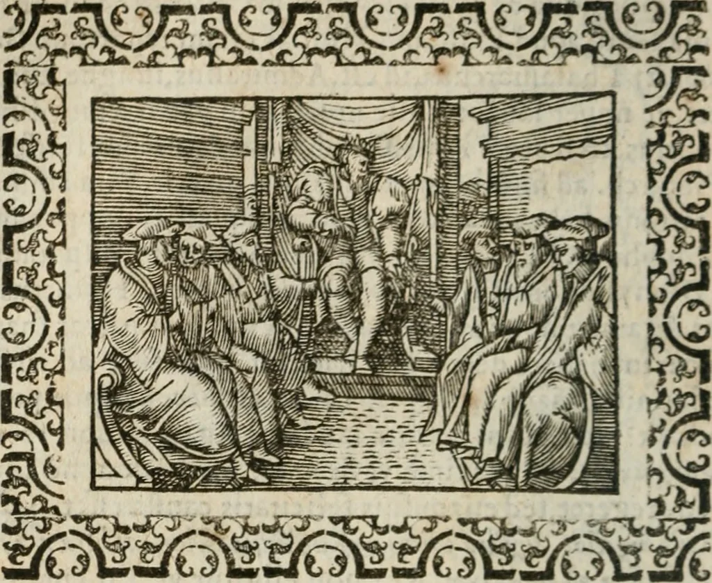 An illustration from Omnia Andreae Alciati v. c. emblemata : cum commentariis, quibus emblematum omnium aperta origine, mens authoris explicatur, & obscura omnia dubiaque illustrantur, 1583, leaf 497