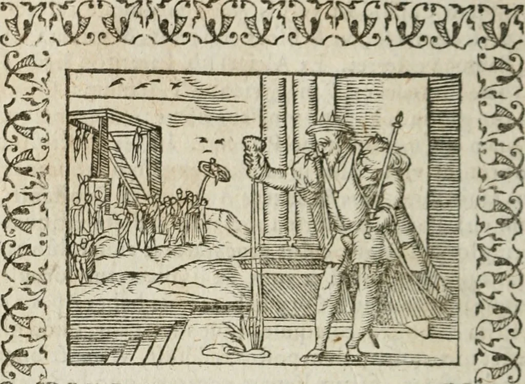 An illustration from Omnia Andreae Alciati v. c. emblemata : cum commentariis, quibus emblematum omnium aperta origine, mens authoris explicatur, & obscura omnia dubiaque illustrantur, 1583, leaf 507