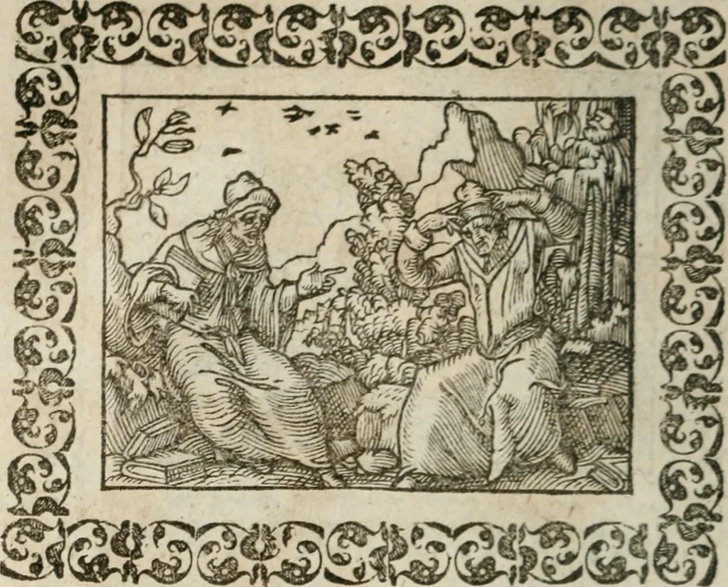 An illustration from Omnia Andreae Alciati v. c. emblemata : cum commentariis, quibus emblematum omnium aperta origine, mens authoris explicatur, & obscura omnia dubiaque illustrantur, 1583, leaf 515