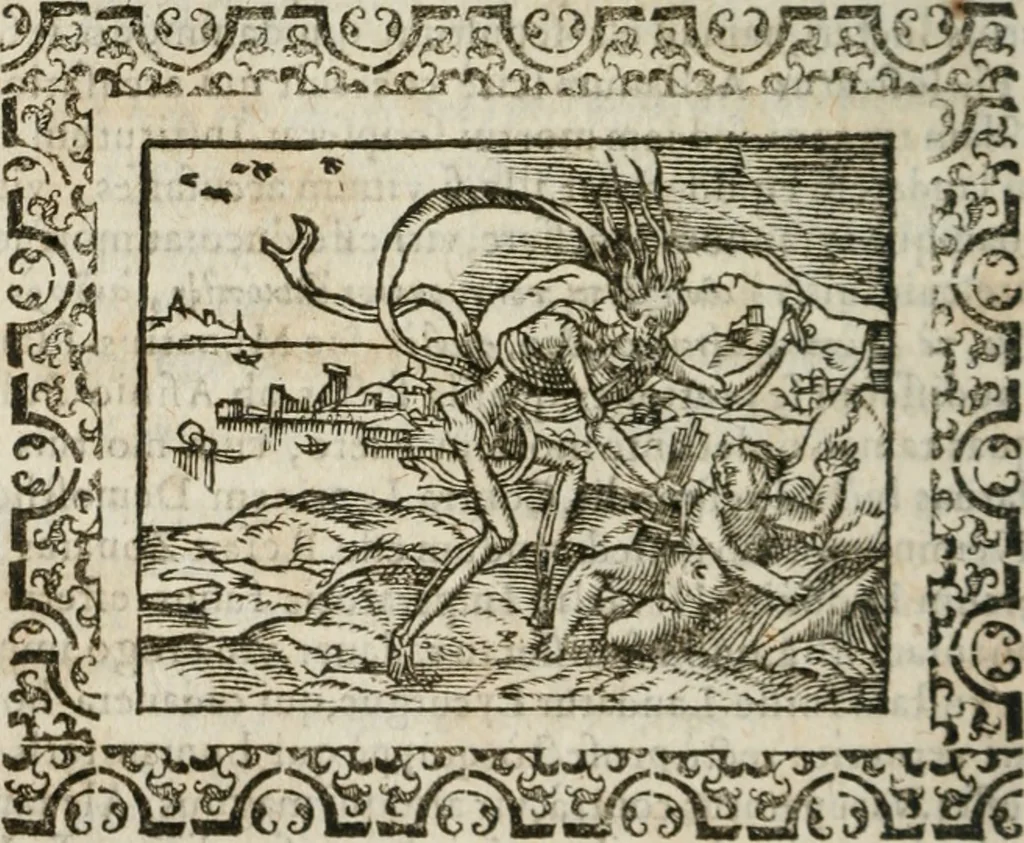 An illustration from Omnia Andreae Alciati v. c. emblemata : cum commentariis, quibus emblematum omnium aperta origine, mens authoris explicatur, & obscura omnia dubiaque illustrantur, 1583, leaf 523