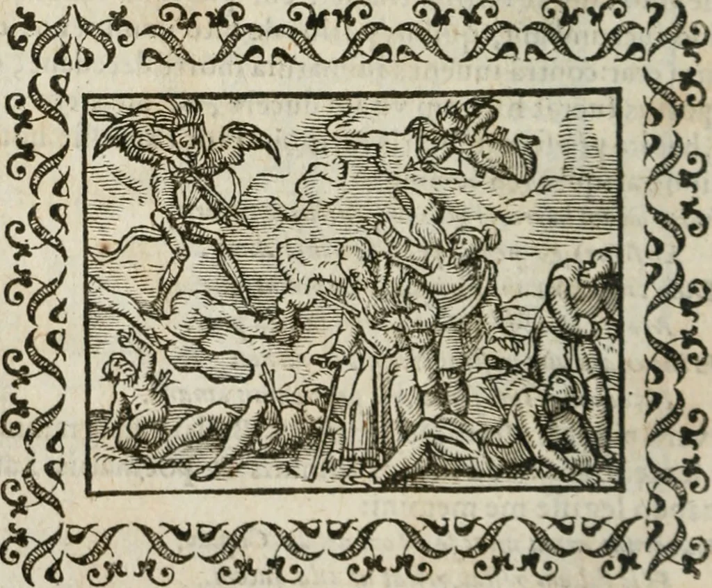 An illustration from Omnia Andreae Alciati v. c. emblemata : cum commentariis, quibus emblematum omnium aperta origine, mens authoris explicatur, & obscura omnia dubiaque illustrantur, 1583, leaf 525