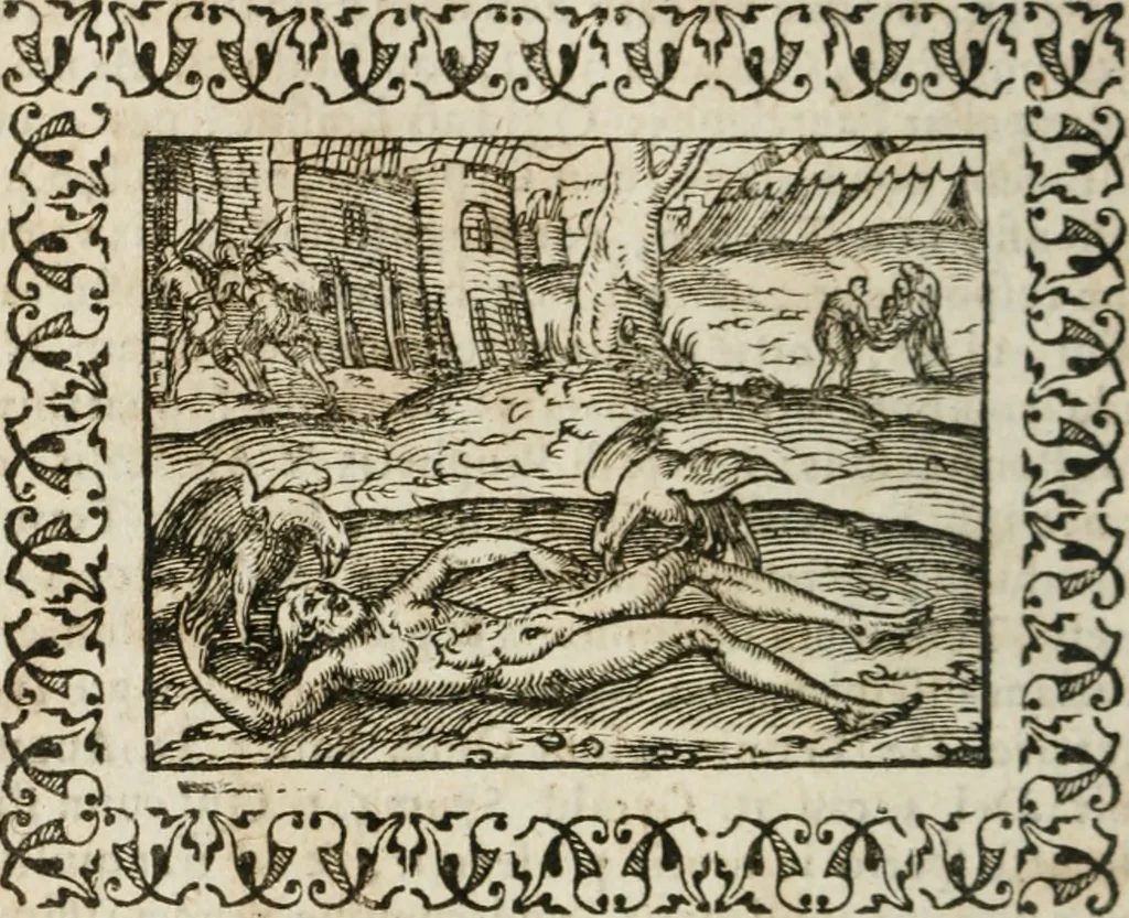 An illustration from Omnia Andreae Alciati v. c. emblemata : cum commentariis, quibus emblematum omnium aperta origine, mens authoris explicatur, & obscura omnia dubiaque illustrantur, 1583, leaf 531