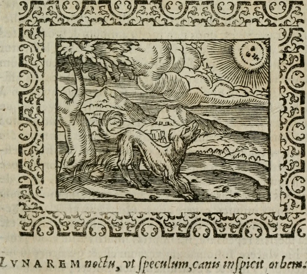An illustration from Omnia Andreae Alciati v. c. emblemata : cum commentariis, quibus emblematum omnium aperta origine, mens authoris explicatur, & obscura omnia dubiaque illustrantur, 1583, leaf 546