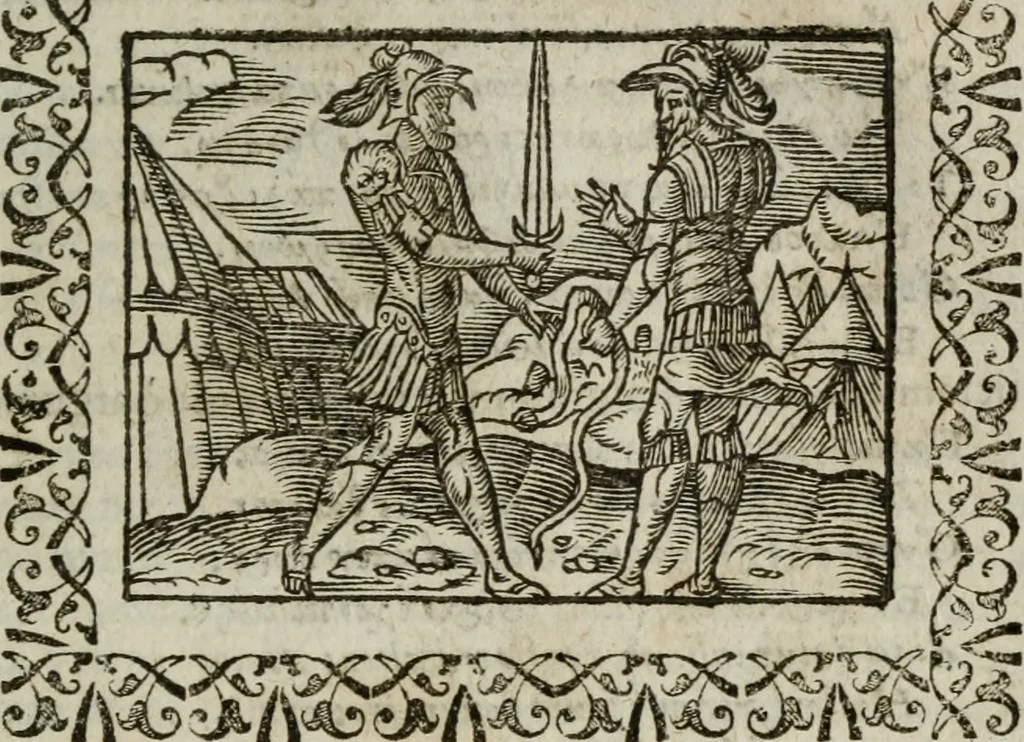 An illustration from Omnia Andreae Alciati v. c. emblemata : cum commentariis, quibus emblematum omnium aperta origine, mens authoris explicatur, & obscura omnia dubiaque illustrantur, 1583, leaf 554