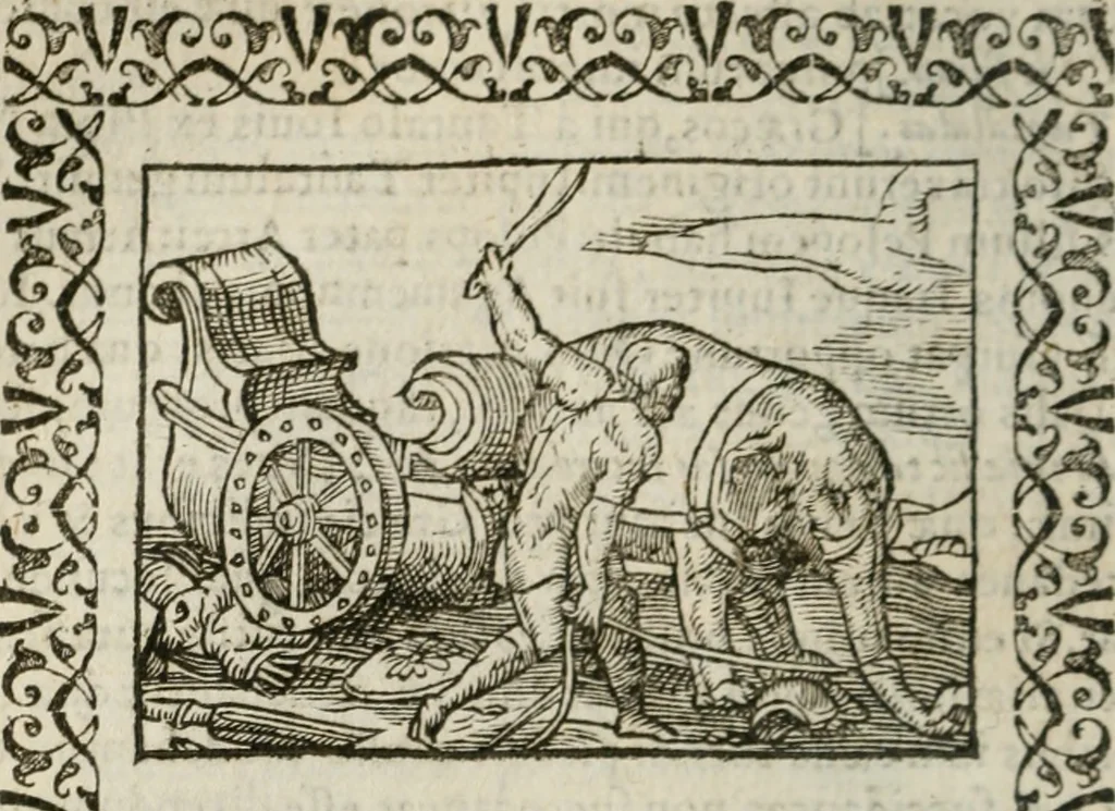An illustration from Omnia Andreae Alciati v. c. emblemata : cum commentariis, quibus emblematum omnium aperta origine, mens authoris explicatur, & obscura omnia dubiaque illustrantur, 1583, leaf 577