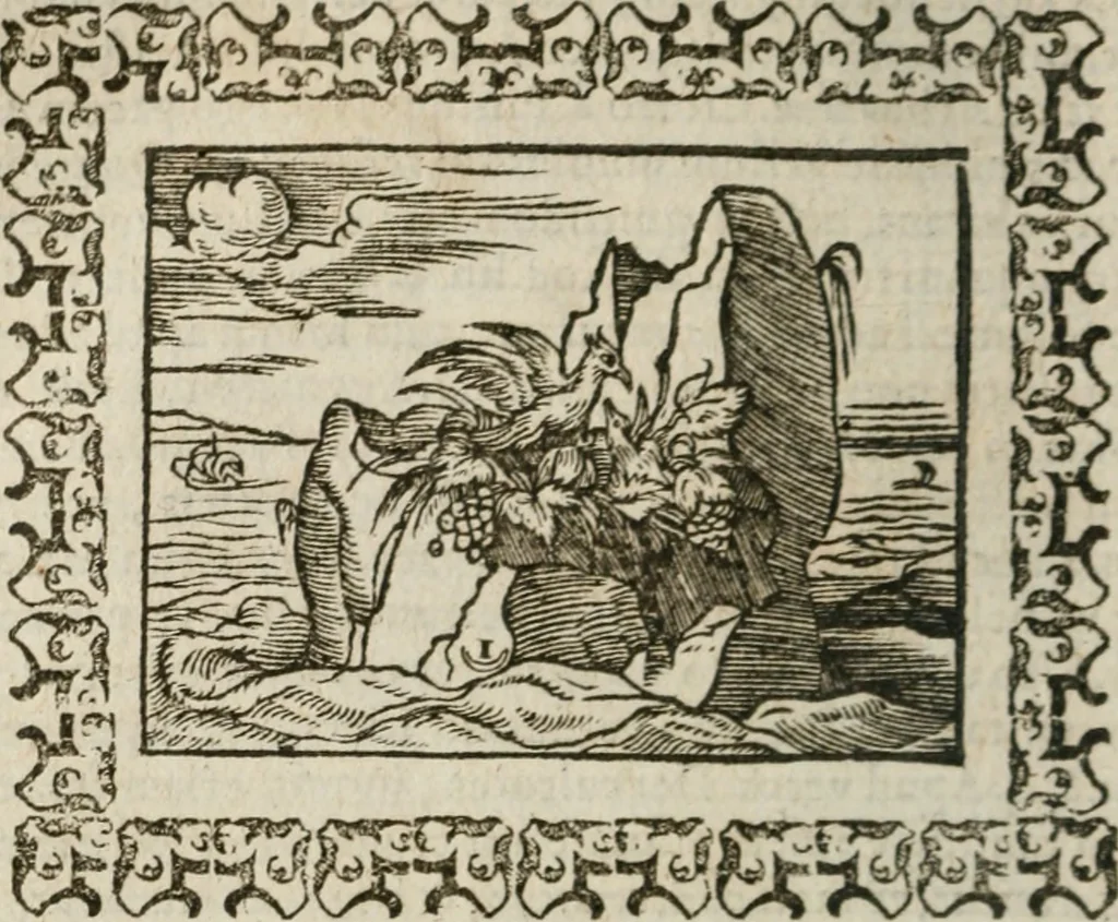 An illustration from Omnia Andreae Alciati v. c. emblemata : cum commentariis, quibus emblematum omnium aperta origine, mens authoris explicatur, & obscura omnia dubiaque illustrantur, 1583, leaf 585