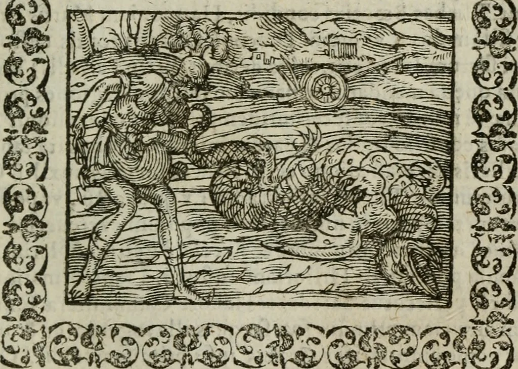 An illustration from Omnia Andreae Alciati v. c. emblemata : cum commentariis, quibus emblematum omnium aperta origine, mens authoris explicatur, & obscura omnia dubiaque illustrantur, 1583, leaf 612