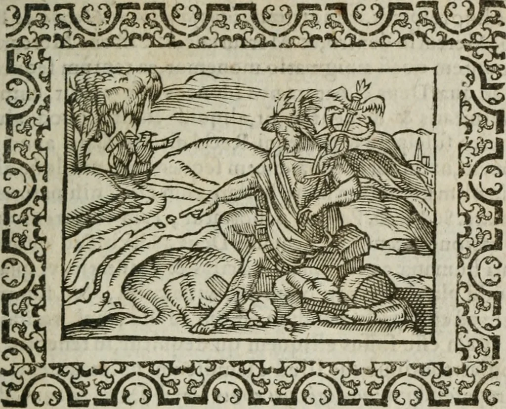 An illustration from Omnia Andreae Alciati v. c. emblemata : cum commentariis, quibus emblematum omnium aperta origine, mens authoris explicatur, & obscura omnia dubiaque illustrantur, 1583, leaf 70