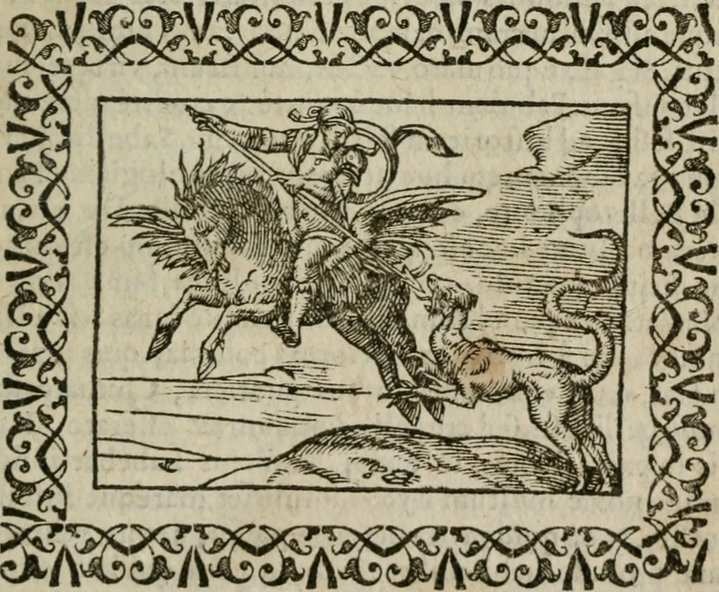 An illustration from Omnia Andreae Alciati v. c. emblemata : cum commentariis, quibus emblematum omnium aperta origine, mens authoris explicatur, & obscura omnia dubiaque illustrantur, 1583, leaf 92