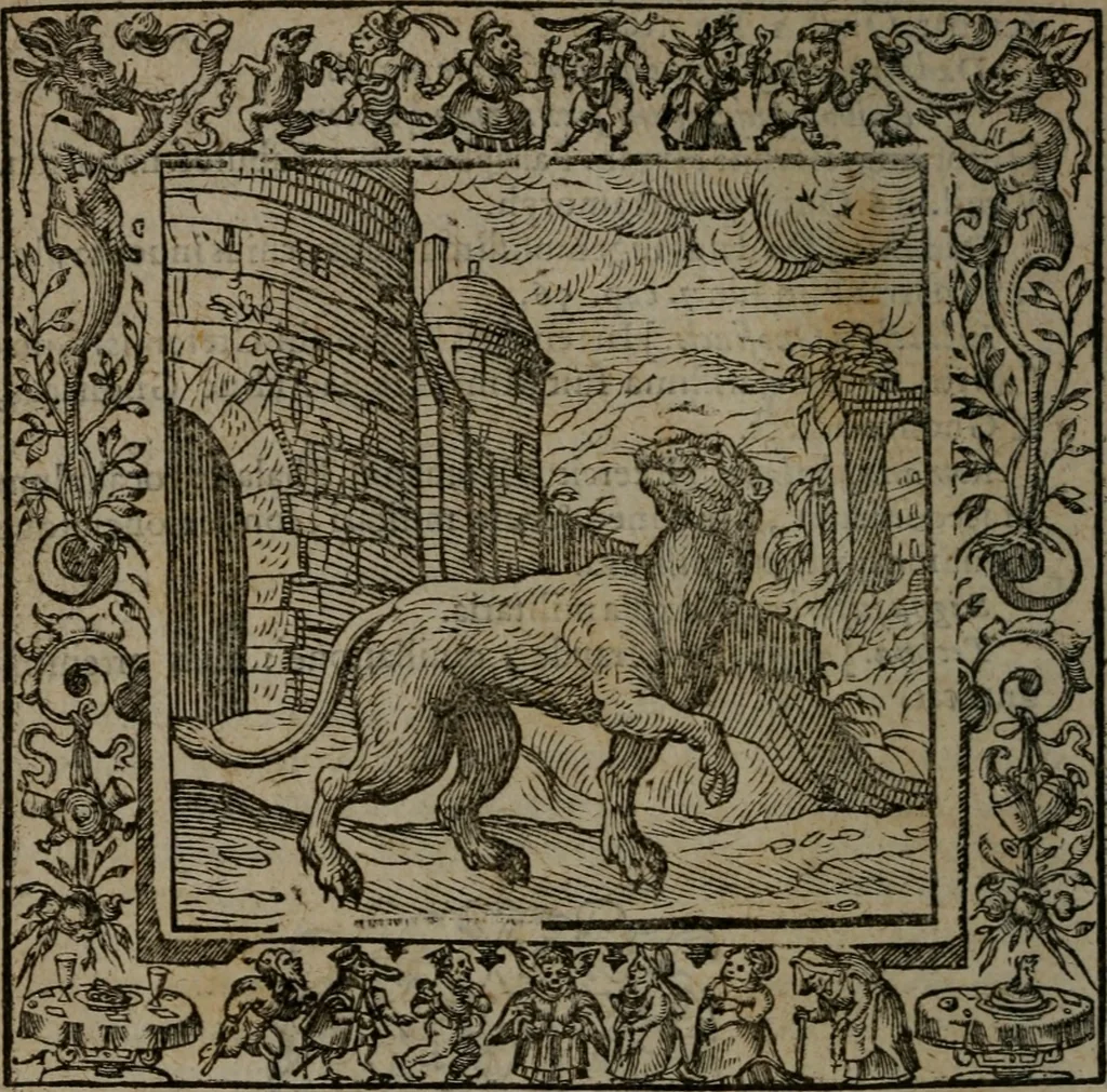 An illustration from Omnia Andreae Alciati v.c. emblemata : cum commentariis, quibus emblematum omnium aperta origine, mens auctoris explicatur, & obscura omnia dubiaque illustrantur, 1581, leaf 103