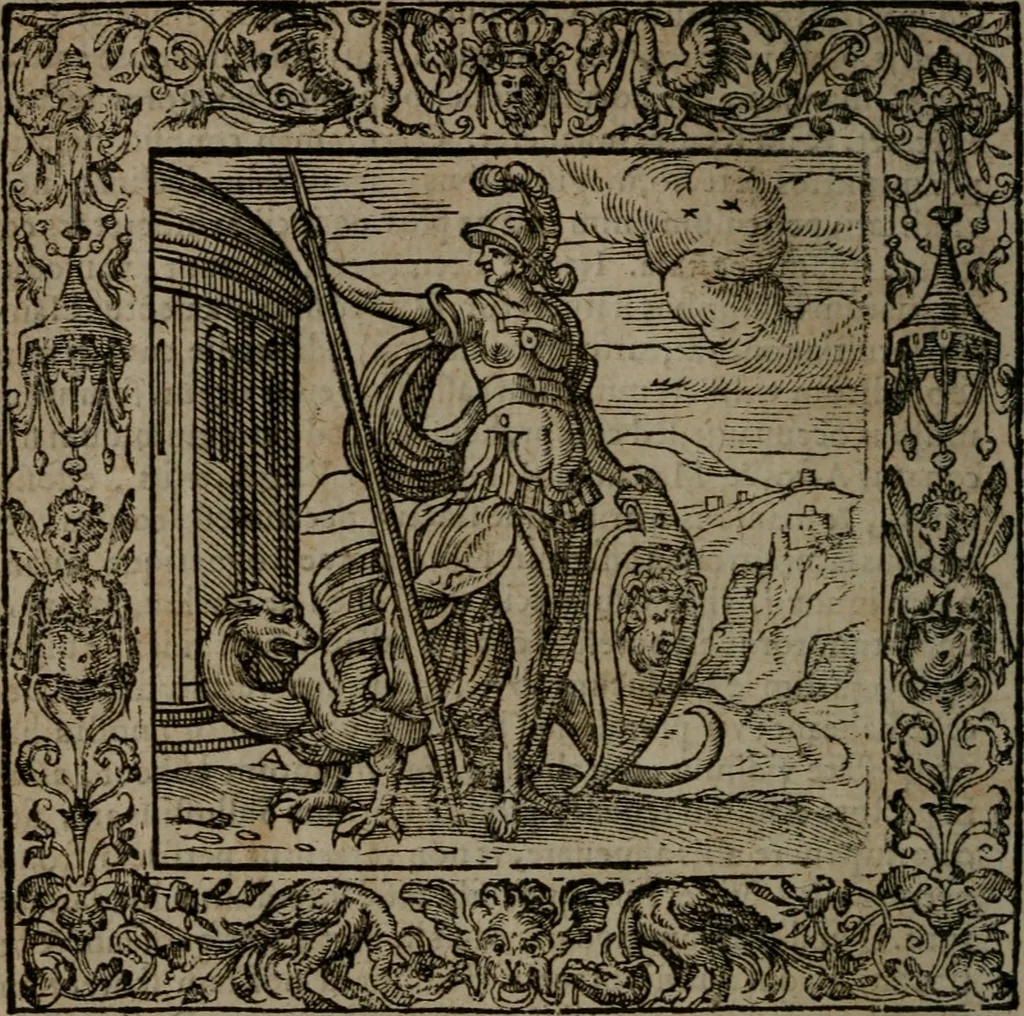 An illustration from Omnia Andreae Alciati v.c. emblemata : cum commentariis, quibus emblematum omnium aperta origine, mens auctoris explicatur, & obscura omnia dubiaque illustrantur, 1581, leaf 135