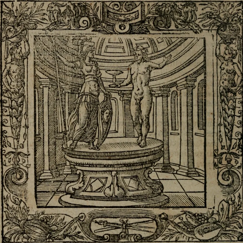 An illustration from Omnia Andreae Alciati v.c. emblemata : cum commentariis, quibus emblematum omnium aperta origine, mens auctoris explicatur, & obscura omnia dubiaque illustrantur, 1581, leaf 139