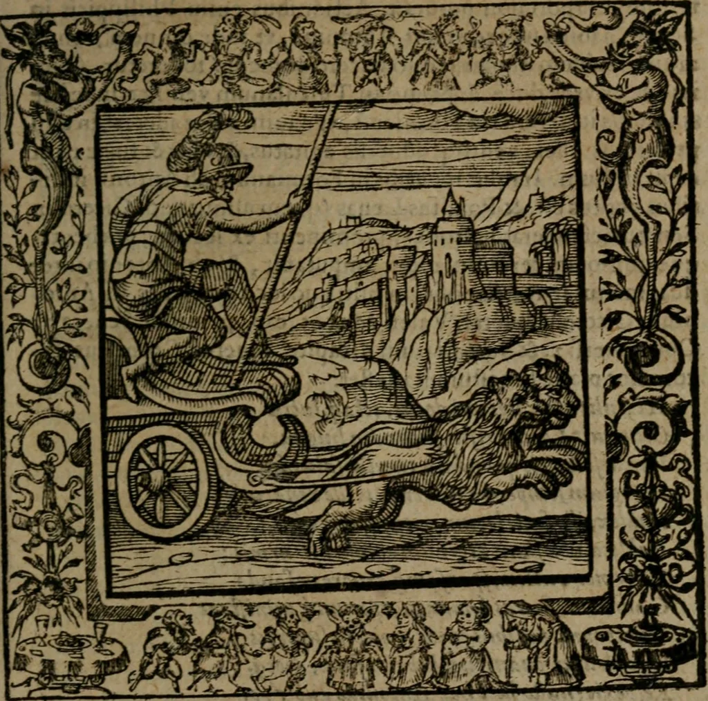 An illustration from Omnia Andreae Alciati v.c. emblemata : cum commentariis, quibus emblematum omnium aperta origine, mens auctoris explicatur, & obscura omnia dubiaque illustrantur, 1581, leaf 168