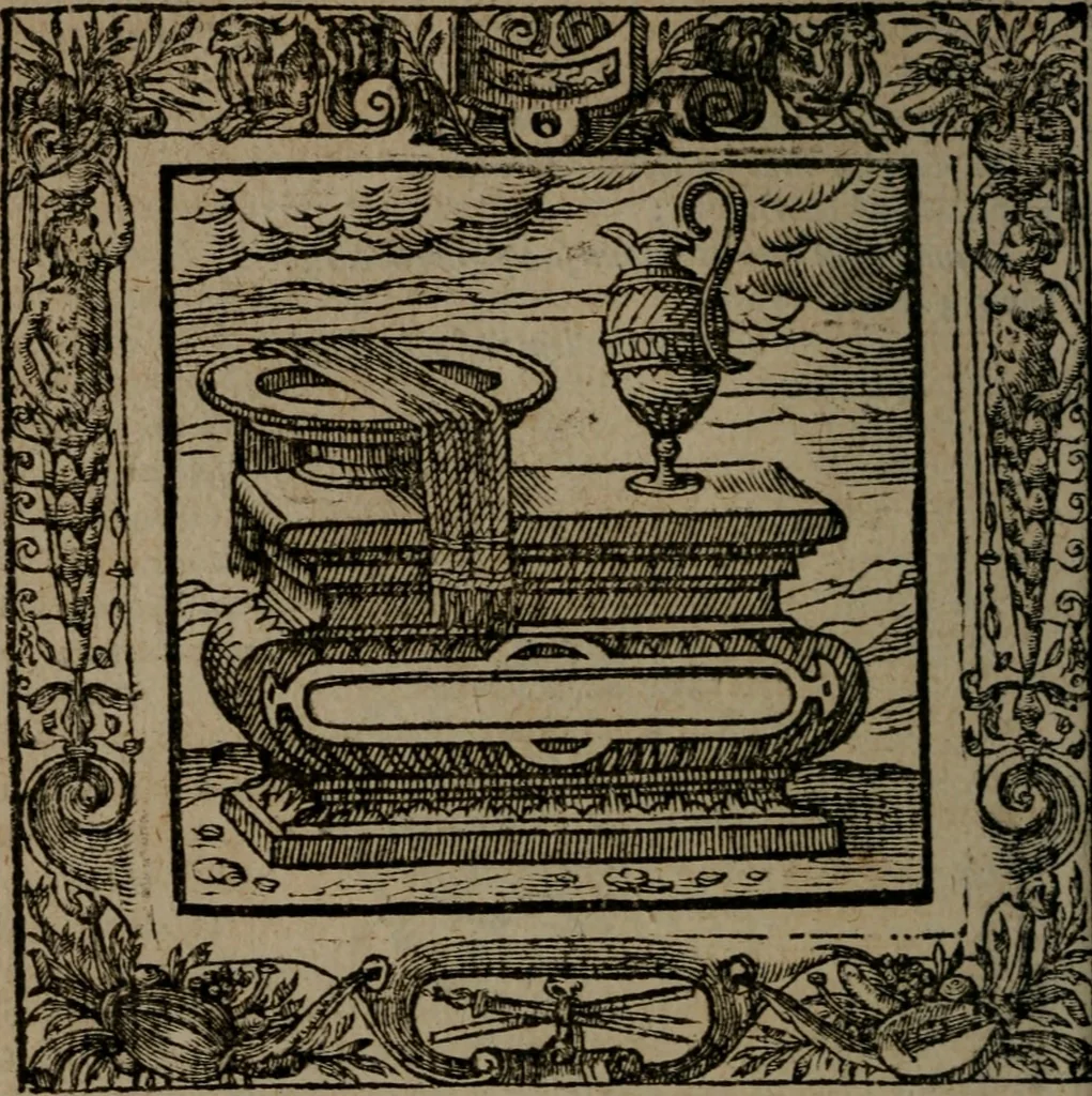 An illustration from Omnia Andreae Alciati v.c. emblemata : cum commentariis, quibus emblematum omnium aperta origine, mens auctoris explicatur, & obscura omnia dubiaque illustrantur, 1581, leaf 177