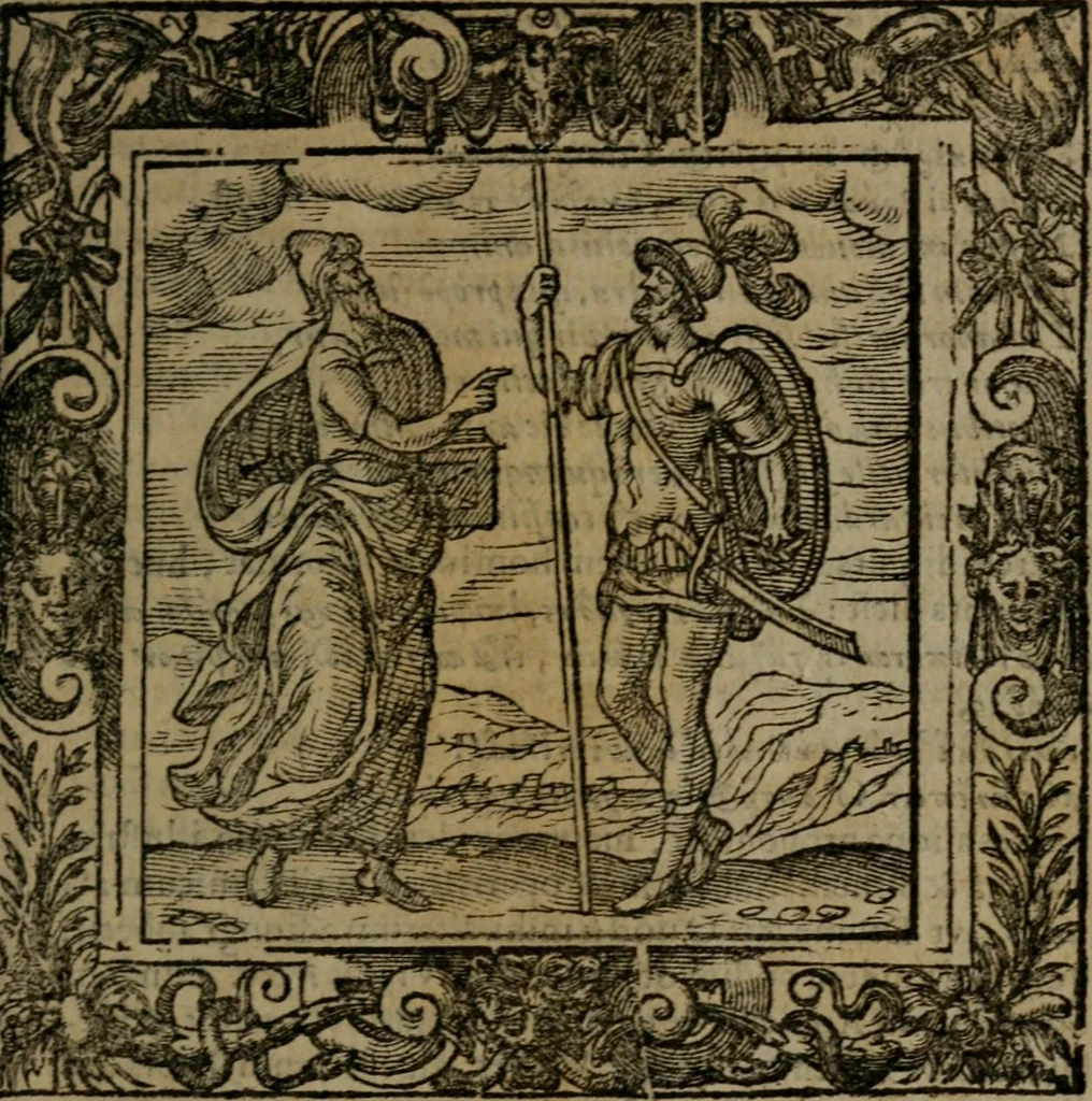 An illustration from Omnia Andreae Alciati v.c. emblemata : cum commentariis, quibus emblematum omnium aperta origine, mens auctoris explicatur, & obscura omnia dubiaque illustrantur, 1581, leaf 212