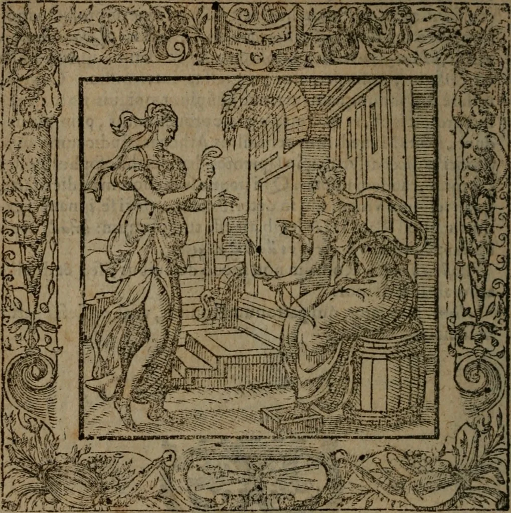An illustration from Omnia Andreae Alciati v.c. emblemata : cum commentariis, quibus emblematum omnium aperta origine, mens auctoris explicatur, & obscura omnia dubiaque illustrantur, 1581, leaf 229