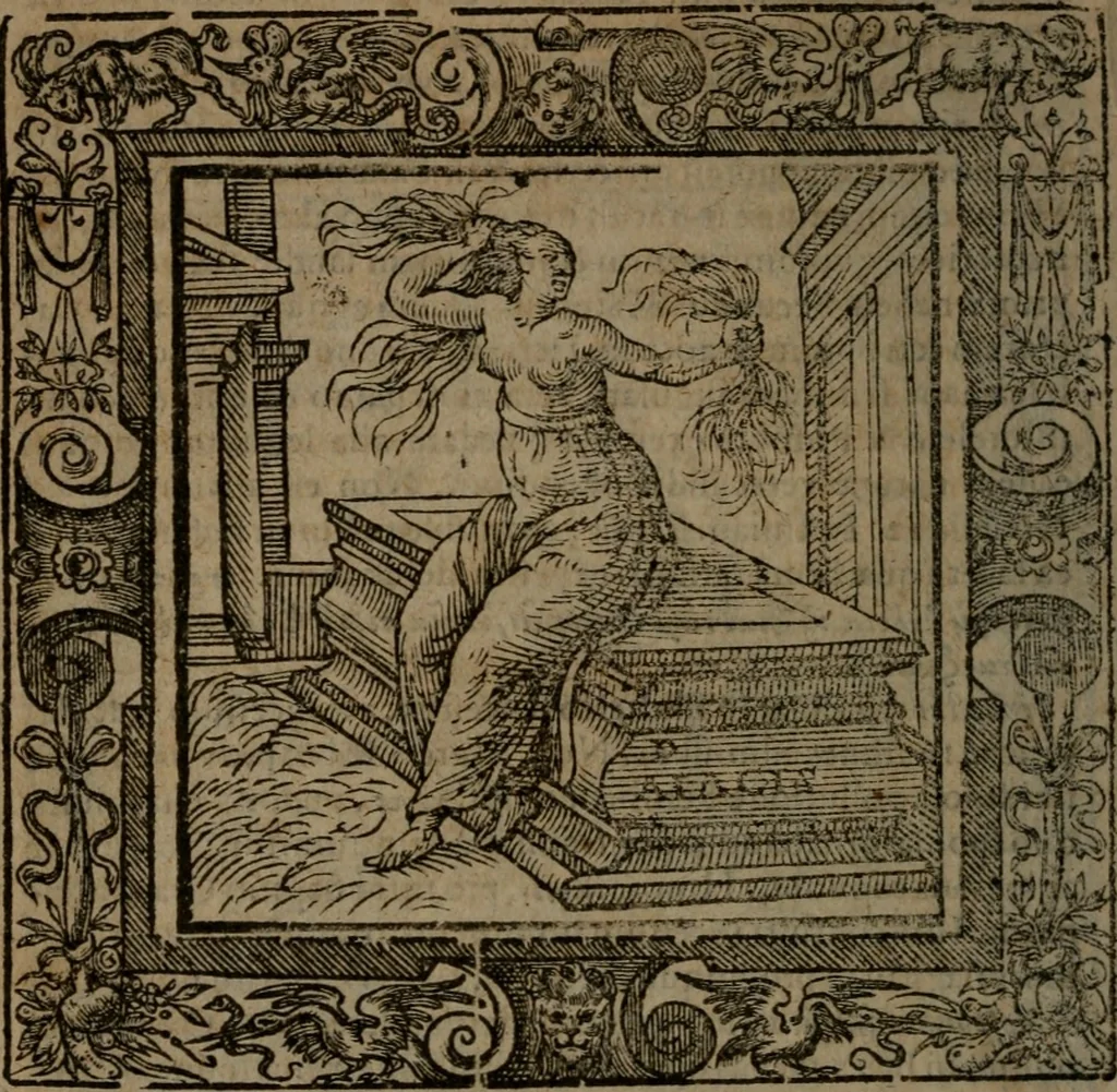 An illustration from Omnia Andreae Alciati v.c. emblemata : cum commentariis, quibus emblematum omnium aperta origine, mens auctoris explicatur, & obscura omnia dubiaque illustrantur, 1581, leaf 233