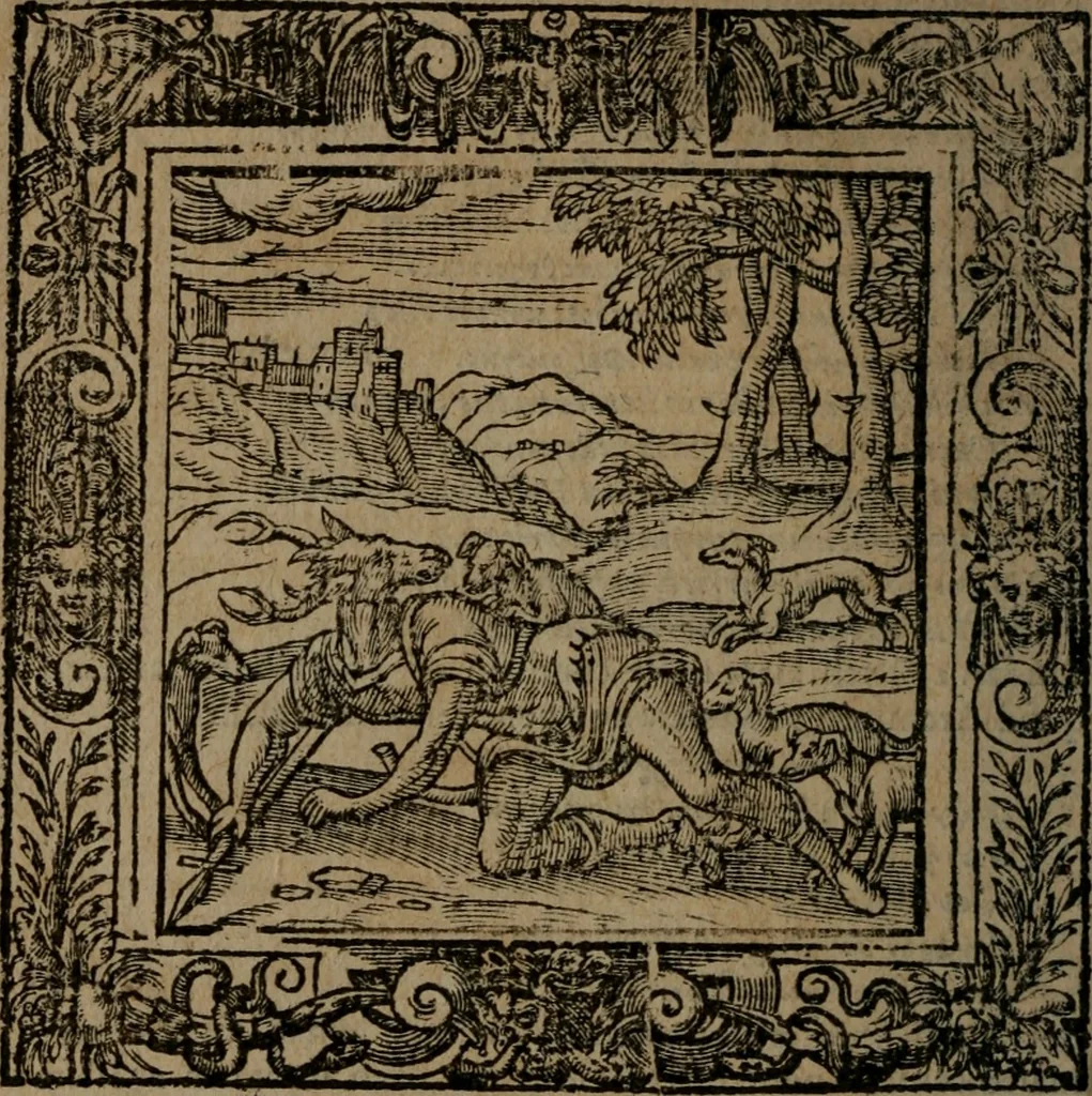 An illustration from Omnia Andreae Alciati v.c. emblemata : cum commentariis, quibus emblematum omnium aperta origine, mens auctoris explicatur, & obscura omnia dubiaque illustrantur, 1581, leaf 245