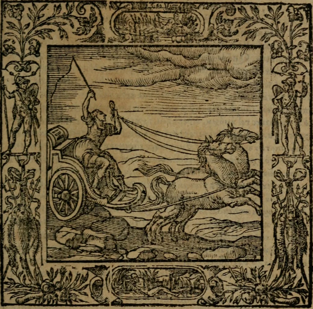 An illustration from Omnia Andreae Alciati v.c. emblemata : cum commentariis, quibus emblematum omnium aperta origine, mens auctoris explicatur, & obscura omnia dubiaque illustrantur, 1581, leaf 254