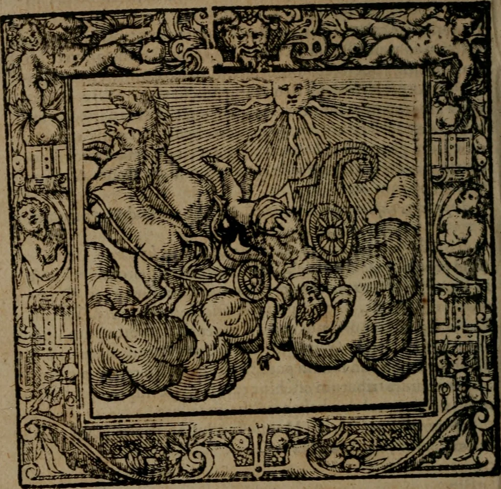 An illustration from Omnia Andreae Alciati v.c. emblemata : cum commentariis, quibus emblematum omnium aperta origine, mens auctoris explicatur, & obscura omnia dubiaque illustrantur, 1581, leaf 257