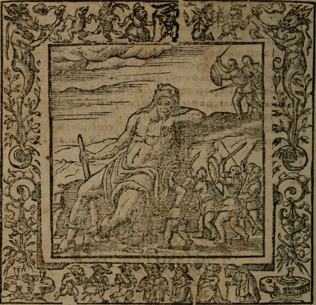 An illustration from Omnia Andreae Alciati v.c. emblemata : cum commentariis, quibus emblematum omnium aperta origine, mens auctoris explicatur, & obscura omnia dubiaque illustrantur, 1581, leaf 263