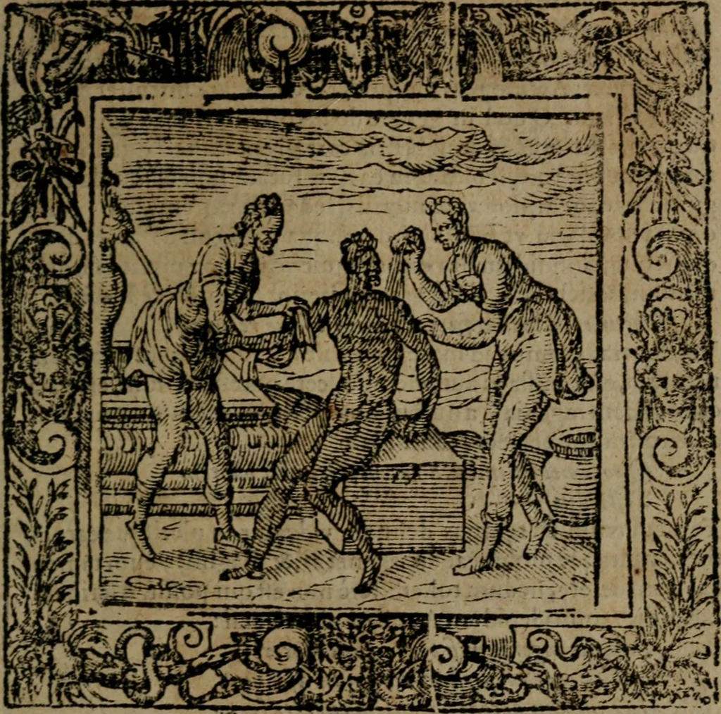 An illustration from Omnia Andreae Alciati v.c. emblemata : cum commentariis, quibus emblematum omnium aperta origine, mens auctoris explicatur, & obscura omnia dubiaque illustrantur, 1581, leaf 266