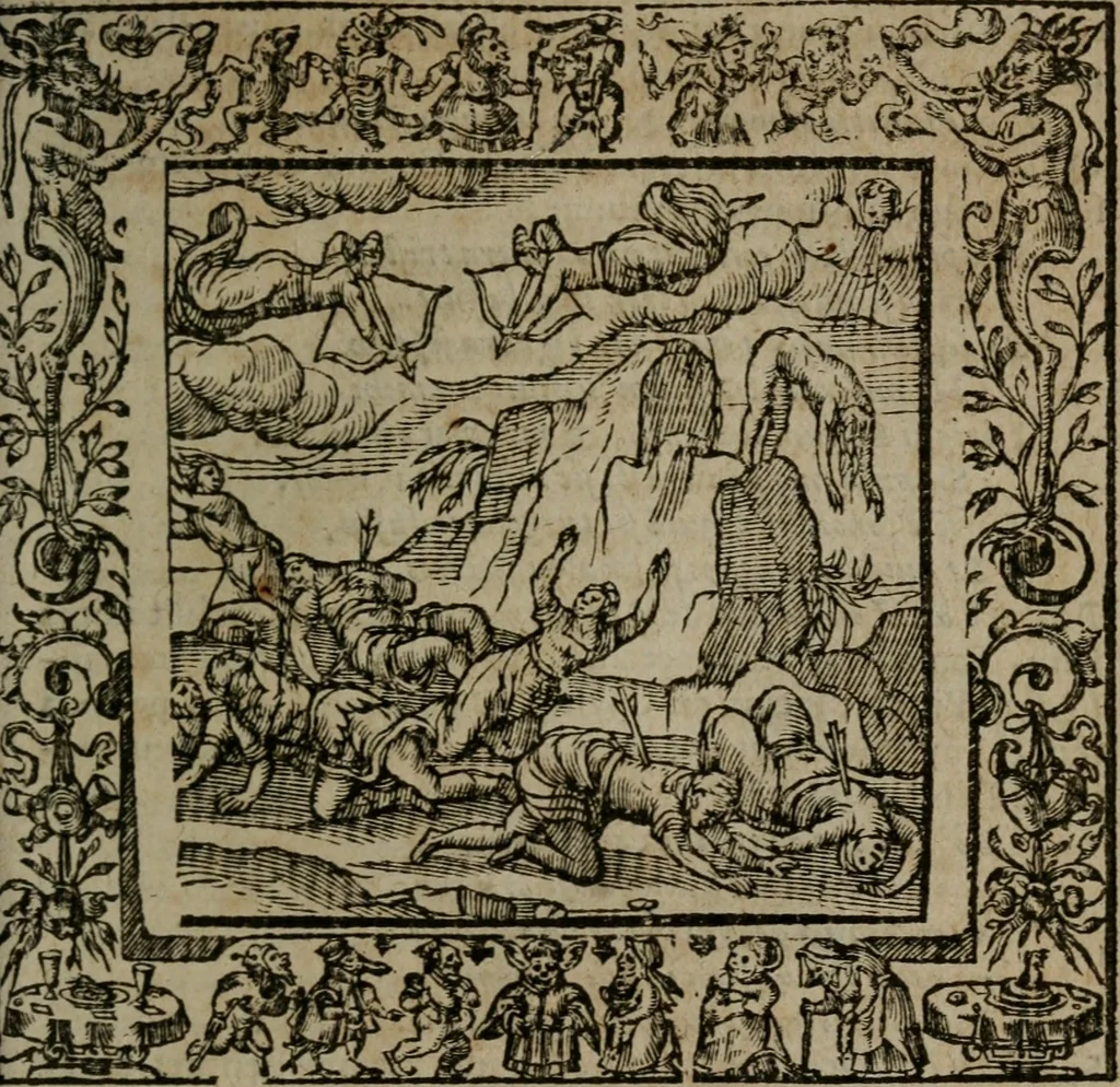 An illustration from Omnia Andreae Alciati v.c. emblemata : cum commentariis, quibus emblematum omnium aperta origine, mens auctoris explicatur, & obscura omnia dubiaque illustrantur, 1581, leaf 286