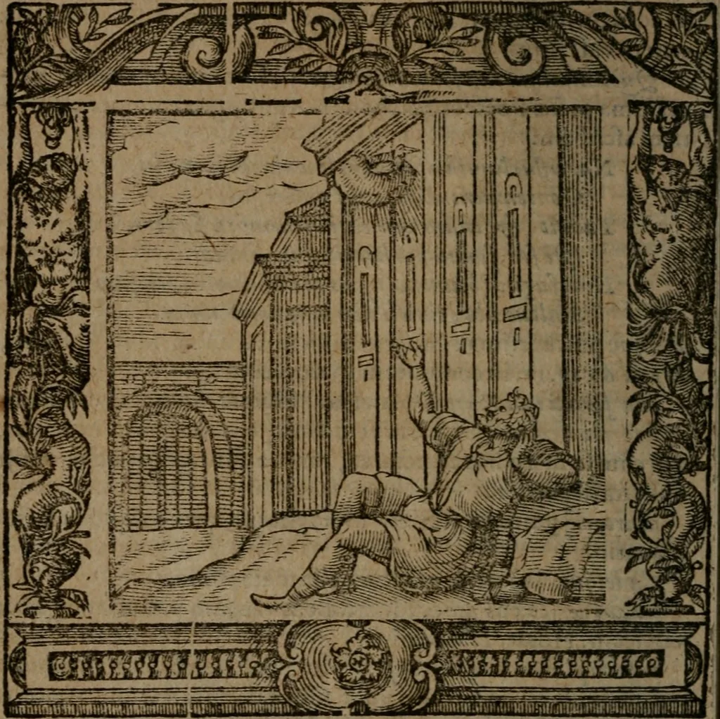 An illustration from Omnia Andreae Alciati v.c. emblemata : cum commentariis, quibus emblematum omnium aperta origine, mens auctoris explicatur, & obscura omnia dubiaque illustrantur, 1581, leaf 299