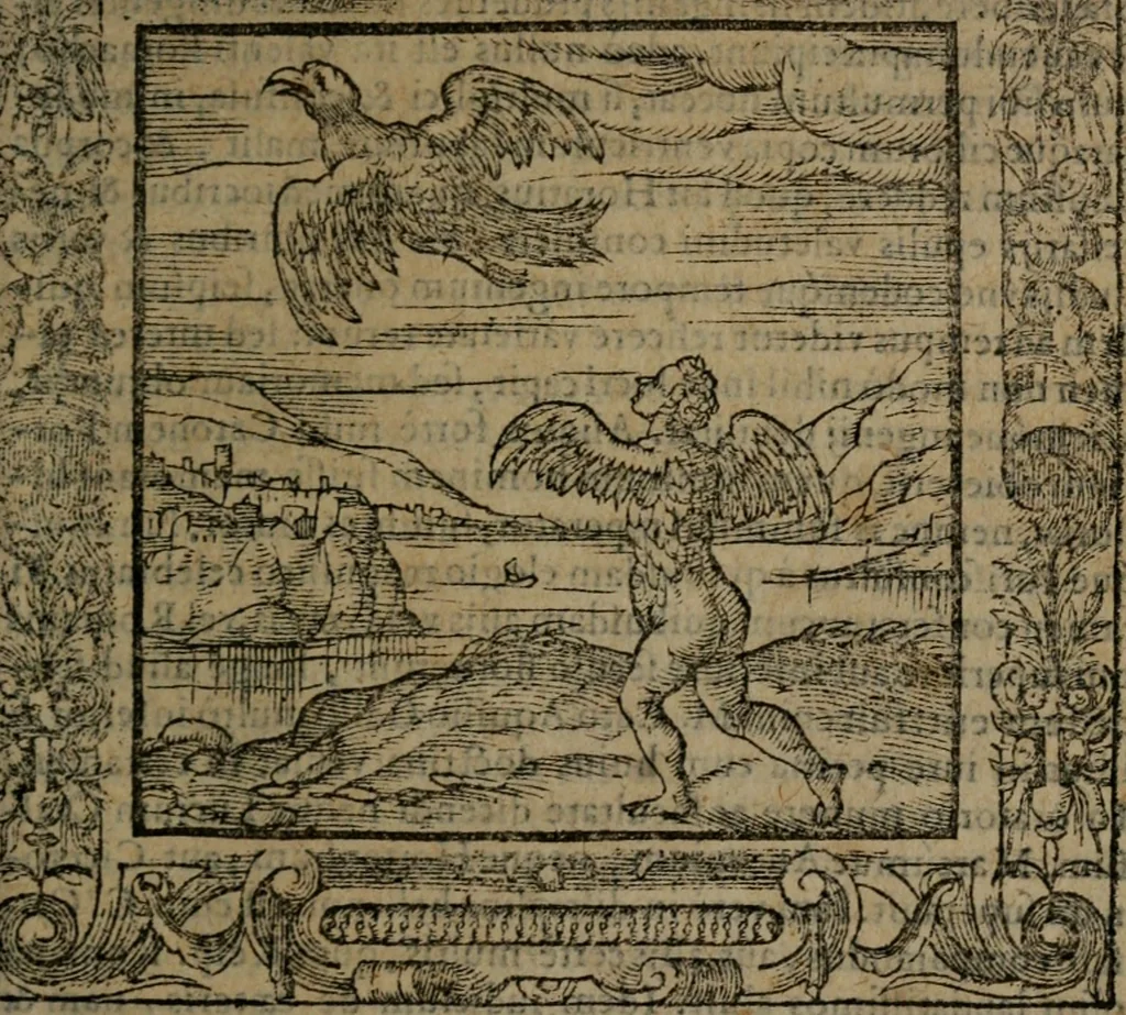 An illustration from Omnia Andreae Alciati v.c. emblemata : cum commentariis, quibus emblematum omnium aperta origine, mens auctoris explicatur, & obscura omnia dubiaque illustrantur, 1581, leaf 336