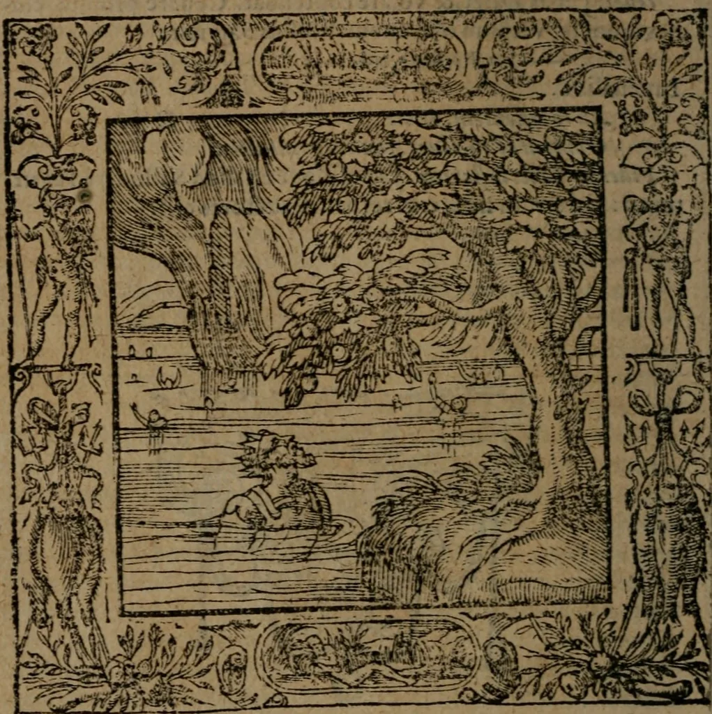 An illustration from Omnia Andreae Alciati v.c. emblemata : cum commentariis, quibus emblematum omnium aperta origine, mens auctoris explicatur, & obscura omnia dubiaque illustrantur, 1581, leaf 341