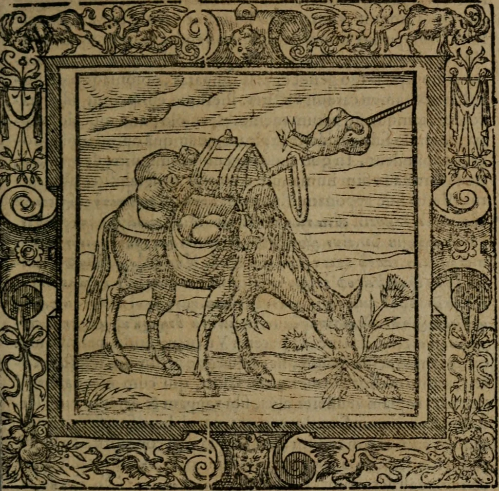 An illustration from Omnia Andreae Alciati v.c. emblemata : cum commentariis, quibus emblematum omnium aperta origine, mens auctoris explicatur, & obscura omnia dubiaque illustrantur, 1581, leaf 344
